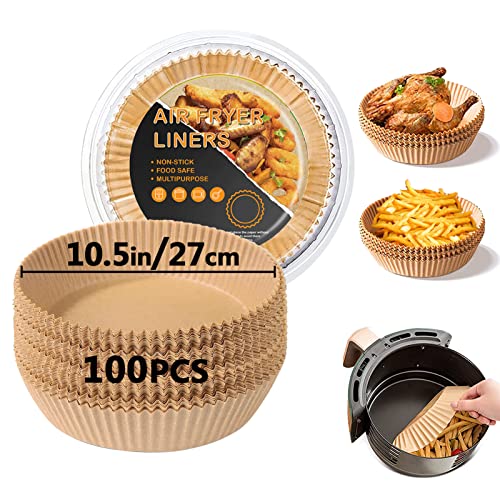 Backpapier für Heißluftfritteuse, 27cm Backpapier Airfryer 100 Stück Luftfritteuse Pergamentpapier Rund, Antihaft-Einweg Heißluftfritteuse Pergamentpapier Liner für Bratpfanne, Ofen, Mikrowelle von ColoZee