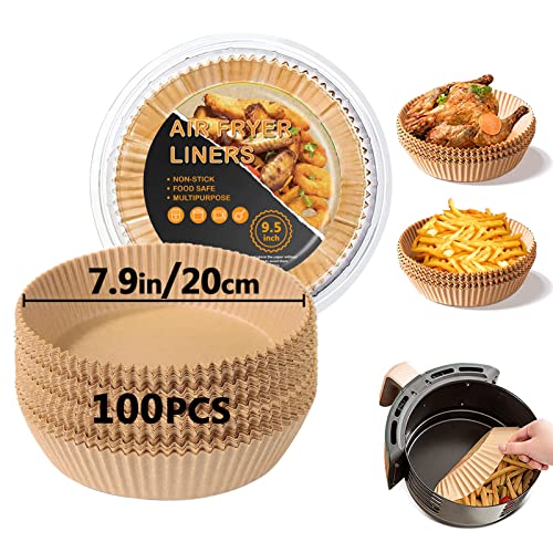 Backpapier Airfryer, Luftfritteuse Pergamentpapier 20cm Rund, Antihaft-Einweg Heißluftfritteuse Pergamentpapier Liner für HeißLuftfritteuse, Bratpfanne, Ofen und Mikrowelle (100 Stück) von ColoZee