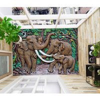 3D Geschnitzt Glücklich Elefanten Jj4785Ff Boden Tapete Wandbilder Selbstklebende Abnehmbare Bad Wasserdichtboden Teppich Matte Print Epoxy Küche von ColofulHomeDecors