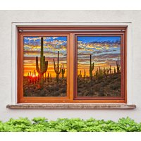 3D Sonnenuntergang Und Kaktus W1105 Fenster Film Druck Aufkleber Cling Glas Buntglas Xmas Dekor Uv Wärmesteuerung Privatsphäre Romy von ColofulHomeDecors