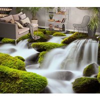 3D Wasserfall Und Moos Steine Jj4912Ff Boden Tapete Wandbilder Selbstklebende Abnehmbare Bad Wasserdichtboden Teppich Matte Print Epoxy Küche von ColofulHomeDecors