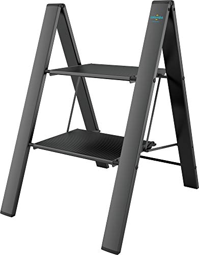 Anodized Aluminium Steps Stool Leonardo 2 Black von Colombo