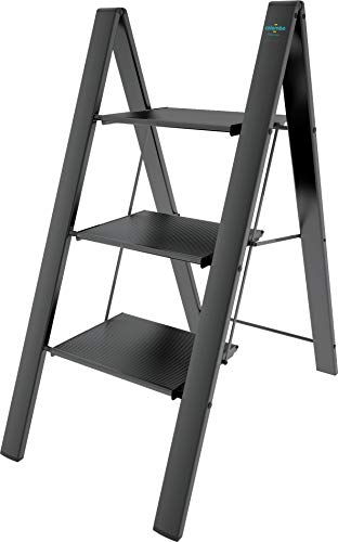 Anodized Aluminium Steps Stool Leonardo 3 Black von Colombo