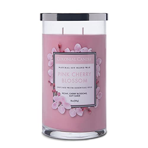 Colonial Candle Große Duftkerze im Glas mit Deckel | Pink Cherry Blossom | Duftkerze Kirsche | Kerzen mit mehreren Dochten | Kerzen lange Brenndauer (60h) | Kerzen Rosa (538g) von Colonial Candle