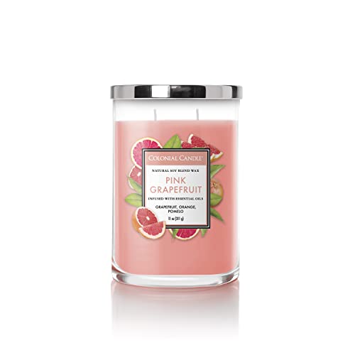 Colonial Candle 2-Docht Duftkerze im Glas mit Deckel - Pink Grapefruit (311g) - Knackiger Grapefruit Duft für dein Zuhause - Duftkerze mit bis zu 40h Brenndauer - Sojawachsmischung von Colonial Candle