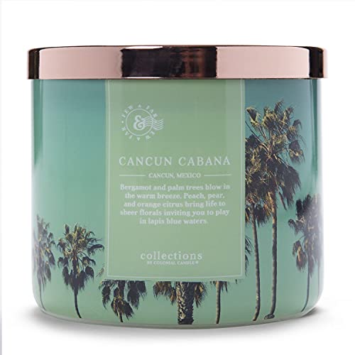 Colonial Candle Duftkerze im Glas mit Deckel | Cancun Cabana | Duftkerze Jasmin | Kerze 3 Dochte | Kerzen lange Brenndauer (60h) | Kerzen Grün (411g) von Colonial Candle