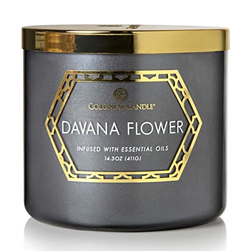 Colonial Candle 3-Docht Duftkerze im Glas mit Deckel - Davana Flower (411g) - Der Süße Wohlfühlduft für dein Zuhause - Duftkerze mit bis zu 60h Brenndauer - Sojawachsmischung von Colonial Candle