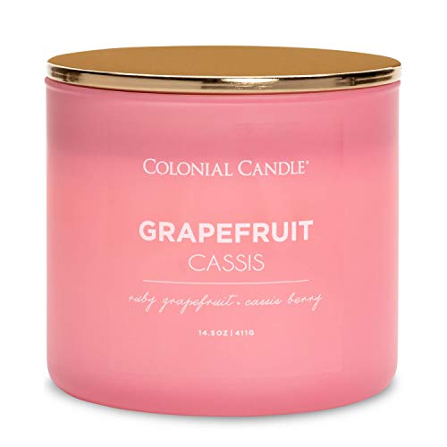 Colonial Candle Duftkerze im Glas mit Deckel | Grapefruit Cassis | Duftkerze Fruchtig | Kerze 3 Docht | Kerzen lange Brenndauer bis zu 60h | Kerzen Rosa (411g) von Colonial Candle