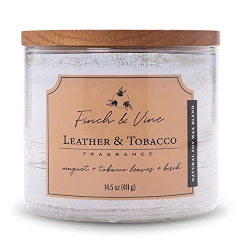 Colonial Candle 3-Docht Duftkerze im Glas mit Deckel - Leather & Tobacco (411g) - Die Süßen, Holzigen Noten für dein Zuhause - Duftkerze mit bis zu 60h Brenndauer - Sojawachsmischung von Colonial Candle