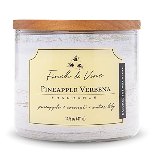 Colonial Candle 3-Docht Duftkerze im Glas mit Deckel - Pineapple Verbena (411g) - Fruchtige Ananas für dein Zuhause - Duftkerze mit bis zu 60h Brenndauer - Sojawachsmischung von Colonial Candle