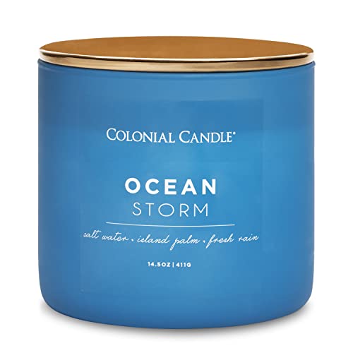 Colonial Candle Duftkerze im Glas mit Deckel | Ocean Storm | Duftkerze Frisch | Kerze 3 Docht | Kerzen lange Brenndauer bis zu 60h | Kerzen Blau (411g) von Colonial Candle