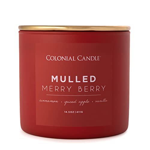Colonial Candle Duftkerze im Glas mit Deckel | Mulled Merry Berry | Duftkerze Zimt | Kerze 3 Docht | Kerzen lange Brenndauer bis zu 60h | Kerzen Rot (411g) von Colonial Candle