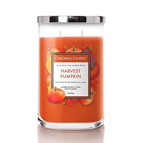 Colonial Candle Große Duftkerze im Glas mit Deckel | Harvest Pumpkin | Duftkerze Pumpkin | Kerzen mit mehreren Dochten | Kerzen lange Brenndauer (60h) | Kerzen Orange (538g) von Colonial Candle