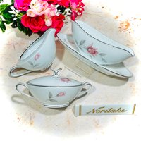 Noritake Rosemarie Offener Stock Rosafarbene Rosen Mit Langem Stiel, Platinbesatz, Perfekt #6044 Soße, Milchkännchen, Zucker von ColonialHouseFinery