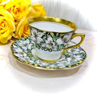 Rosina 4860 Tasse Und Untertasse Schwarz Weiß Rosa Gold Zierleisten Antik England Made {0342} Unsere Locator Nummer von ColonialHouseFinery