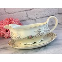 Taylor Smith 4321 Sauciere Und Unterteller Pink Rosebuds Usa Vtg 22Kt Gluck Muttertag von ColonialHouseFinery