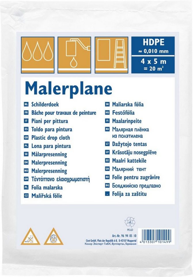 Color Expert Malervlies Color Expert Abdeckplane HDPE 10 my 4 x 5 m 20 m² von Color Expert