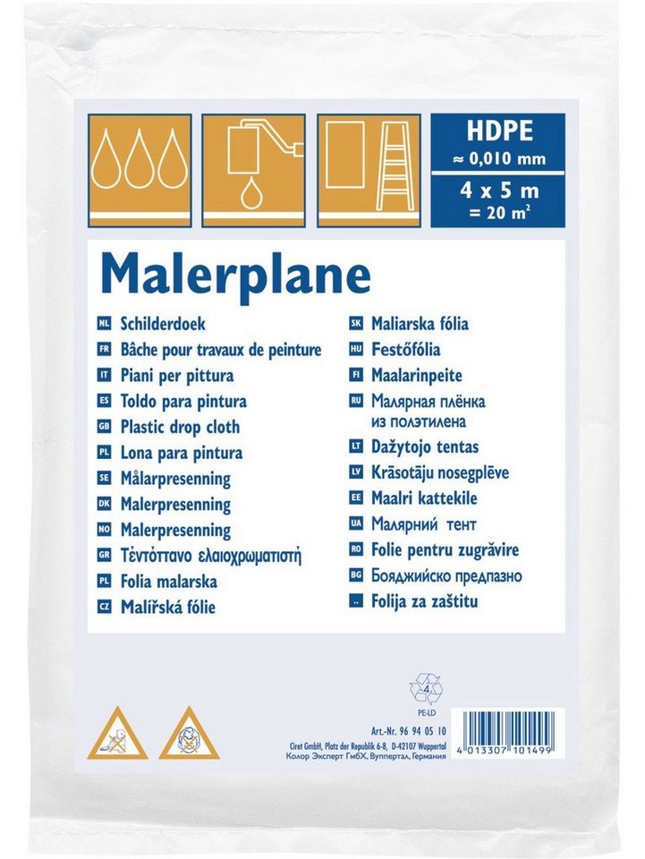 Color Expert Malervlies Color Expert Abdeckplane HDPE 10 my 4 x 5 m 20 m² von Color Expert