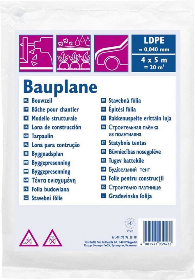 Color Expert Malervlies Color Expert Bauplane LDPE 40 my 4 x 5 m 20 m² von Color Expert