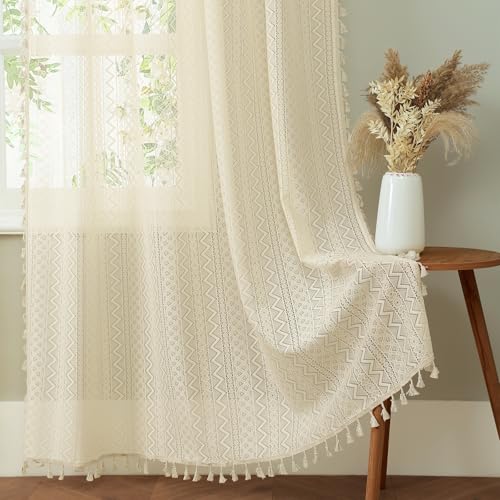 ColorBird Boho-Vorhänge, Spitze, gehäkelt, lichtfilternd, halbtransparent, Quasten, Stangentasche, Fensterbehandlung, Vintage, Bohemian-Vorhang, 160 cm, für Wohnzimmer, Schlafzimmer ColorBird Boho-Vorhänge, Spitze, gehäkelt, lichtfilternd, halbtransparent, Quasten, Stangentasche, Fensterbehandlung, Vintage, Bohemian-Vorhang, 160 cm, für Wohnzimmer, Schlafzimmer von ColorBird