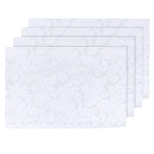 ColorBird Scroll Damast-Tischsets, Jacquard, hitzebeständig, waschbar, weiß, Platzsets für Esstisch, Mikrofaserstoff, 33 x 48 cm, 4 Stück von ColorBird