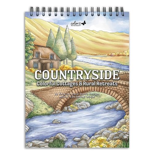 ColorIt Countryside: Bunte Landhäuser und ländliche Rückzugsorte mit Spiralbindung, Malbuch für Erwachsene, 50 Illustrationen von Landszenen, dickes Papier, perforiertes Papier, flaches Hardcover, ColorIt Countryside: Bunte Landhäuser und ländliche Rückzugsorte mit Spiralbindung, Malbuch für Erwachsene, 50 Illustrationen von Landszenen, dickes Papier, perforiertes Papier, flaches Hardcover, von ColorIt