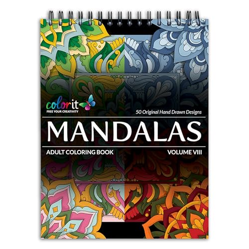 ColorIt Mandalas to Color, Band VIII Malbuch für Erwachsene, 50 florale und geometrische Mandala-Muster und Designs, Spiralbindung, USA bedruckt, flach liegend, fester Bucheinband, Tintenlöscher ColorIt Mandalas to Color, Band VIII Malbuch für Erwachsene, 50 florale und geometrische Mandala-Muster und Designs, Spiralbindung, USA bedruckt, flach liegend, fester Bucheinband, Tintenlöscher von ColorIt