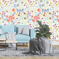 Abnehmbare Tapete - Stich Wild Blumen Und Schmetterlinge Schälen Stick Wallpaper Kindergarten Selbstklebende von ColorMeWalls