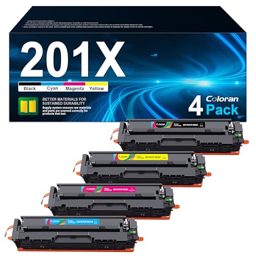 Coloran 201X 201A Tonerkartusche Kompatibel für HP 201X 201A CF400X CF400A Toner für HP Color Laserjet MFP M277dw M252dw M252n M274n M277c6 (4 Pack，Schwarz Cyan Gelb Magenta) von Coloran