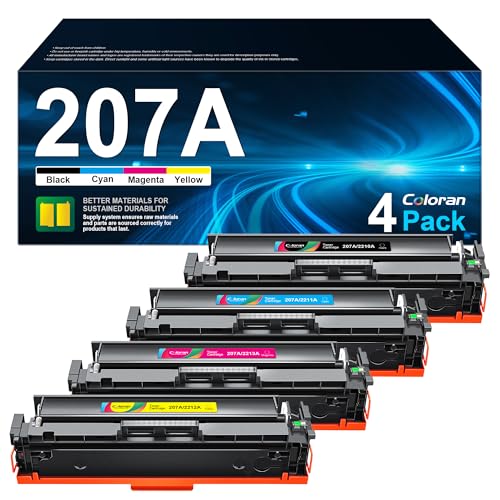 Coloran 207A Toner Multipack (Mit Chip), Kompatible für HP 207 Farbe Laserjet Pro MFP M283fdw M255dw M282nw M283fdn M255nw W2210A W2211A W2212A W2213A Tonerkartusche (Schwarz Cyan Gelb Magenta) von Coloran