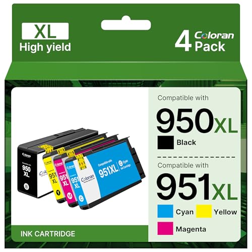 Coloran 950 XL 951XL Kompatible Patronen für HP 950 951 XL Multipack druckerpatronen für HP Officejet Pro 8600 Patronen 8610 8100 8620 276dw 251dw 8615 8640 (Schwarz Cyan Magenta Gelb, 4-Pack) von Coloran