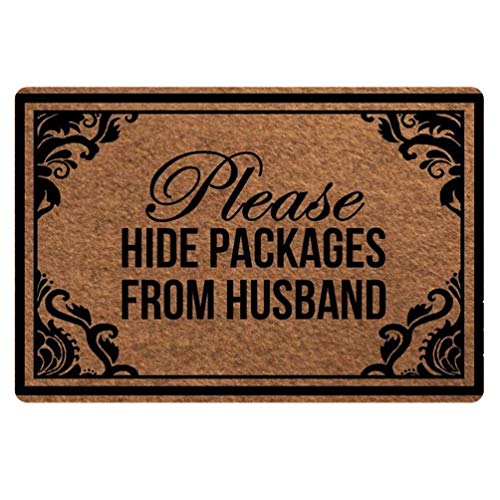Coloranimal Lustige Fußmatte mit Aufschrift "Welcome Please Hide Packages From Husband", Teppich für Terrasse, Garage, Garten, Zuhause, Fußmatte, maschinenwaschbar von Coloranimal