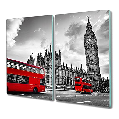 Coloray 2x30x52cm Küchenbrett Kochplattenabdeckung Hackbrett Schneidebrett Herdabdeckplatte - London eye roten Busse von Coloray