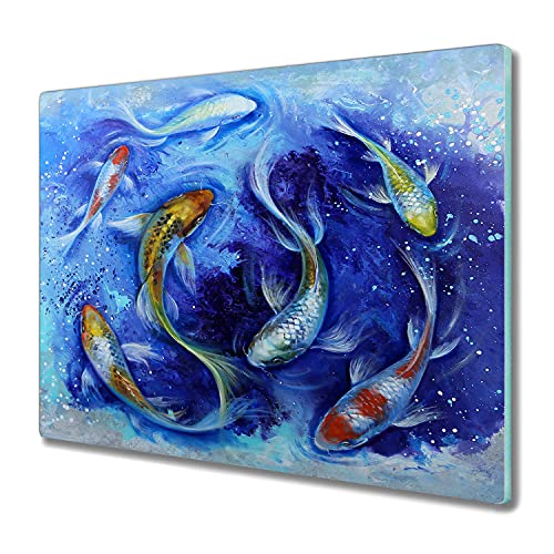 Coloray 60x52cm Hackbrett Herdabdeckplatte Küchenbrett Kochplattenabdeckung Schneidebrett - Tier Koi Fisch-Wasser von Coloray