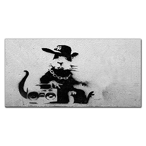 Coloray Bild auf Leinwand 100x50cm Wandkunst Dekoration Wanddekoration Wohnzimmer Auf Leinwand drucken Mural - Banksy Ratte in der Haube von Coloray