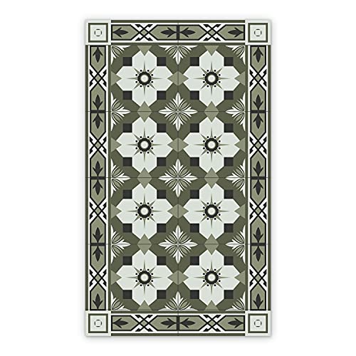 Coloray BirdsEcho Vinyl-Teppich 60x90 cm Küchenmatte Dekorative Matte Bodenschutz in der Küche Küchendekorationsmatte Linoleum Teppich PVC - Geometrische grüne Fliesen Azulejos von Coloray