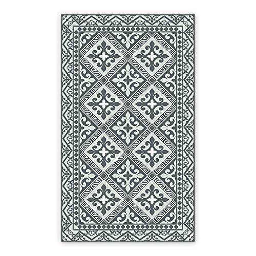 Coloray BirdsEcho Vinyl-Teppich Linoleum Teppich 70x105cm Bodenschutz in der Küche PVC Dekorative Matte Küchendekorationsmatte Küchenmatte - Grünes Muster Azulejos Ornament von Coloray