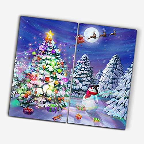 Coloray Glas Schneidebrett zu Weihnachten 2x30x52cm Herdabdeckplatte Servieren von Speisen Spritzschutz Glasabdeckplatte Gehärtetes Glas - Weihnachtsbaum Geschenke Schneemann Stern von Coloray