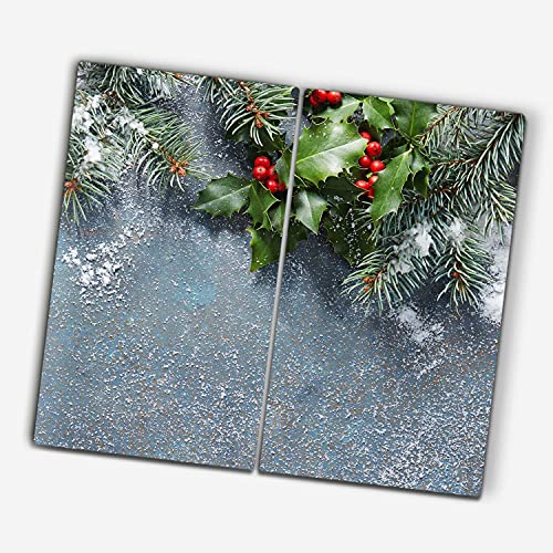 Coloray Glas Schneidebrett zu Weihnachten 2x30x52cm Servieren von Speisen Herdabdeckplatte Glasabdeckplatte Spritzschutz Gehärtetes Glas - Weihnachts Zweige Schnee Winter von Coloray