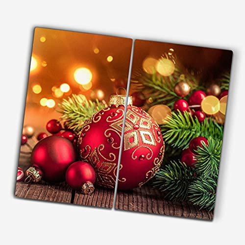 Coloray Glas Schneidebrett zu Weihnachten Herdabdeckplatte 2x30x52cm Glasabdeckplatte Servieren von Speisen Spritzschutz Gehärtetes Glas - Weihnachts Rot Kugeln Lutscher von Coloray