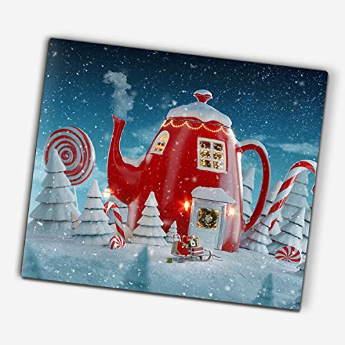 Coloray Glas Schneidebrett zu Weihnachten Servieren von Speisen 60x52cm Glasabdeckplatte Gehärtetes Glas Herdabdeckplatte Spritzschutz - Weihnachts Wald Bäume Feenhaus von Coloray