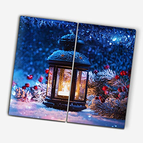 Coloray Glas Schneidebrett zu Weihnachten Servieren von Speisen Herdabdeckplatte Gehärtetes Glas Glasabdeckplatte 2x30x52cm Spritzschutz - Weihnachts Laterne Schnee Sterne Winter von Coloray