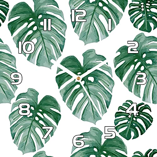 Coloray Glasuhr 30x30 cm Wandkunst Echtglas - Weiße hände - Küche Wohnzimmer Gehärtetem Glas Wanduhr - Monstera verlässt Blatt. von Coloray