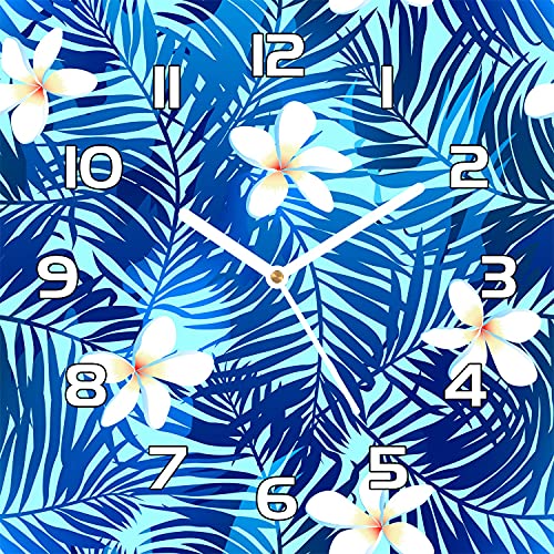Coloray Glasuhr Wanduhr 30x30 cm Echtglas - Weiße hände - Wandkunst Gehärtetem Glas Küche Wohnzimmer - Frangipani-Blumenblumen. von Coloray