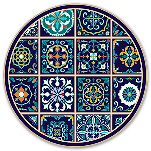 Coloray SparrowFloor Teppich PVC Küchenmatte ⌀ 80cm Runder Modernes Zuhause Vinyl-Boden Bodenschutz in der Küche Schlichte Matte Vinyl-Teppich - Blaue Fliesen von Azulejos von Coloray