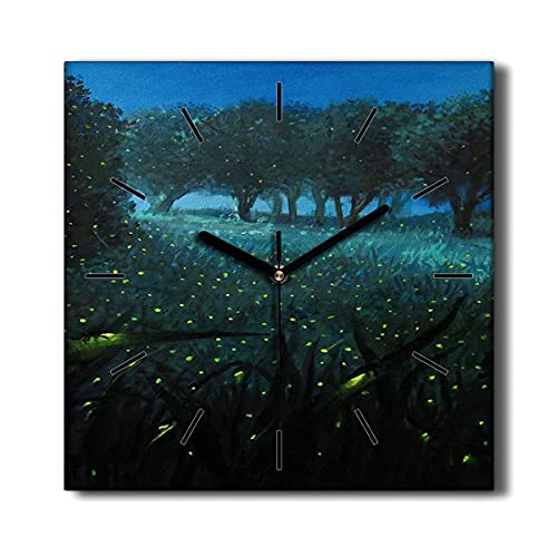 Coloray Uhr auf Leinwand Dekoration 30x30cm Wand Uhr Segeltuch Ohne tickendes Geräusch Wohnzimmer - Glühwürmchen Las Nacht von Coloray