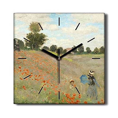 Coloray Uhr auf Leinwand Ohne tickendes Geräusch 30x30cm Wand Uhr Dekoration Segeltuch Wohnzimmer - Mohnblumen Monet von Coloray