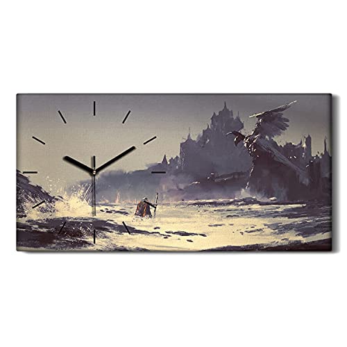 Coloray Uhr auf Leinwand - Schwarze Hände - Dekoration Wand Uhr Segeltuch Ohne Tickendes Geräusc Wohnzimmer Kunst - Fantasy Ritter Castle Art von Coloray