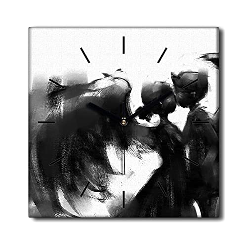 Coloray Uhr auf Leinwand - Schwarze Hände - Lautlos Nicht Tickend 30x30cm Dekoration Wandgemälde Wohnzimmer Schlafzimmer Wandkunst Moderne Kunst - Romance Devil Angel. von Coloray