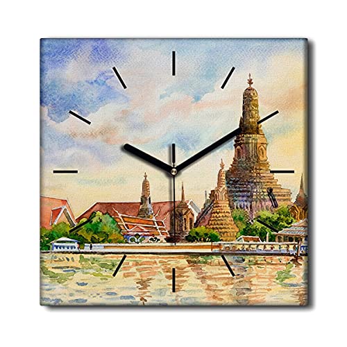 Coloray Uhr auf Leinwand - Schwarze Hände - Lautlos Nicht Tickend 30x30cm Dekoration Wandgemälde Wohnzimmer Schlafzimmer Wandkunst Moderne Kunst - Tempel von Thailand. von Coloray